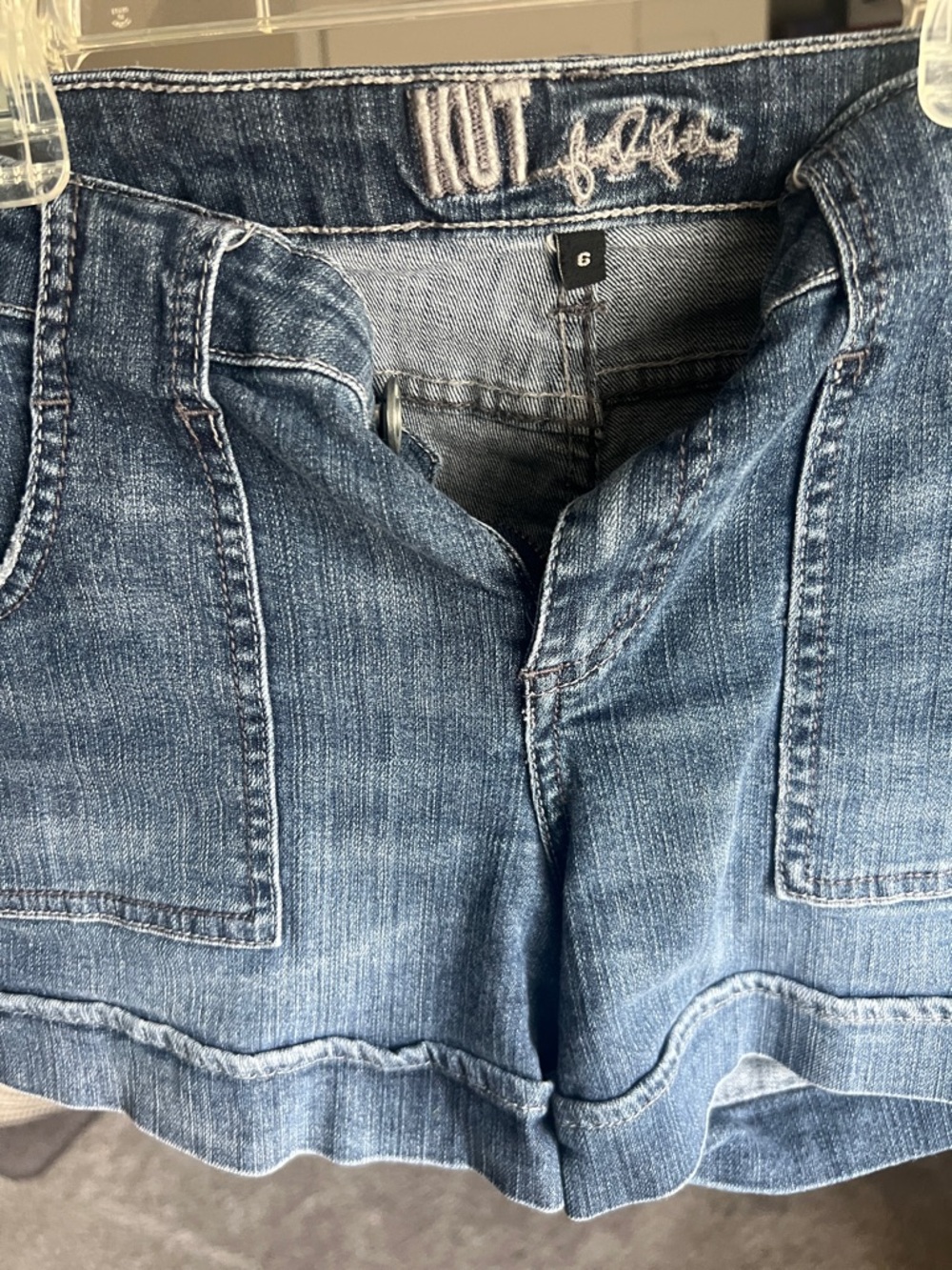 Kit from the cloth dark blue denim shorts with front patch pockets